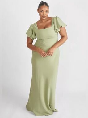 NWT Sage Flutter-Sleeve Square Neck Bridesmaid Dress - Six Stories UK12/US8